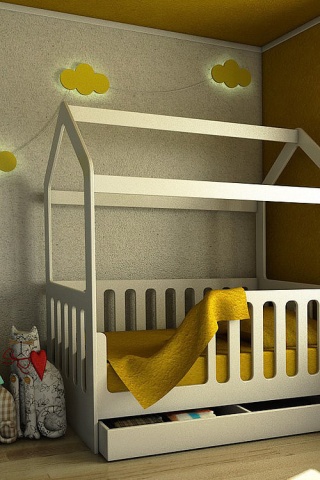 Кровать Сказка Белая (Домик с Ящиком)/Спальное Место 800 х 1600 мм