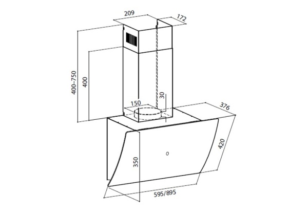 Наклонная вытяжка PLAZA GS 600 WHITE